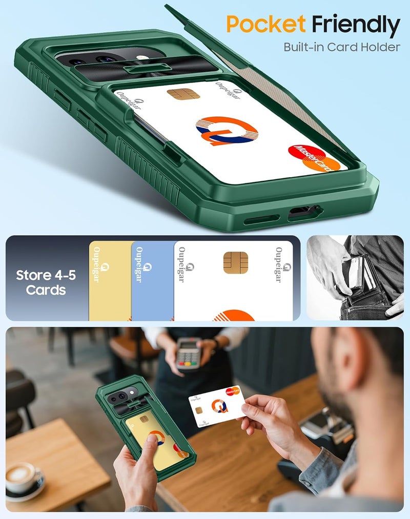 oupeigar for Pixel 9a Case with Card Holder(4-5 Card) & RFID Blocking&Camera Guard,Non-Slip&Shockproof Rugged Wallet Cases,Case for Google Pixel 9a(Green) - Image 3